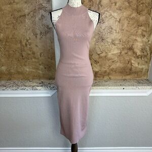 Babaton‎ Sheath Bodycon Midi Dress Womens Medium Sleeveless Knit Cocktail Pink